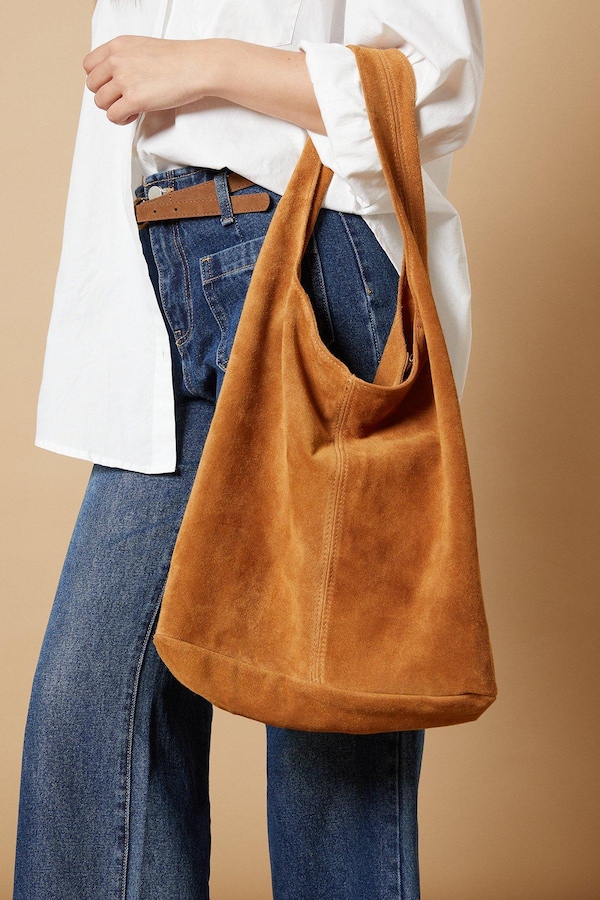 Oasis Mirabeth Suede Slouch Bag Tan