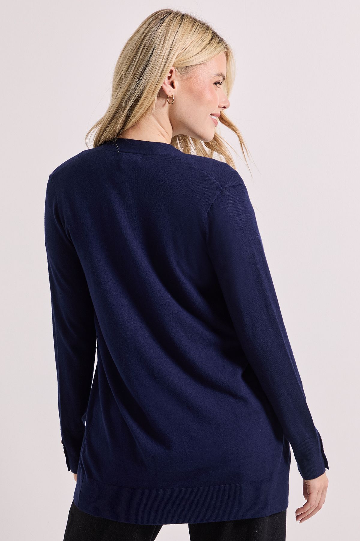 Dorothy Perkins Navy Longline Button Cuff Knit Cardigan Navy image 3