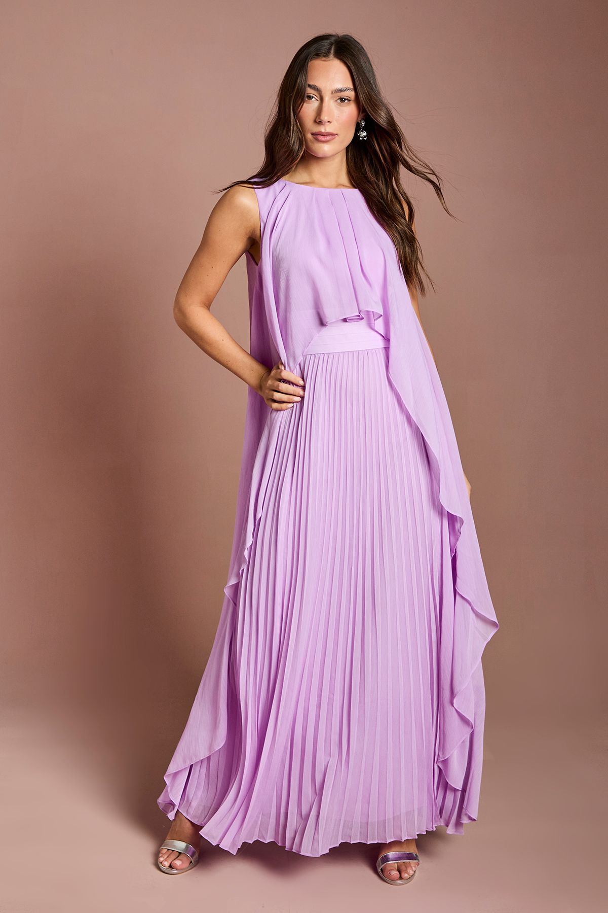 Coast Cape Sleeve Pleated Midi Dress Purple
