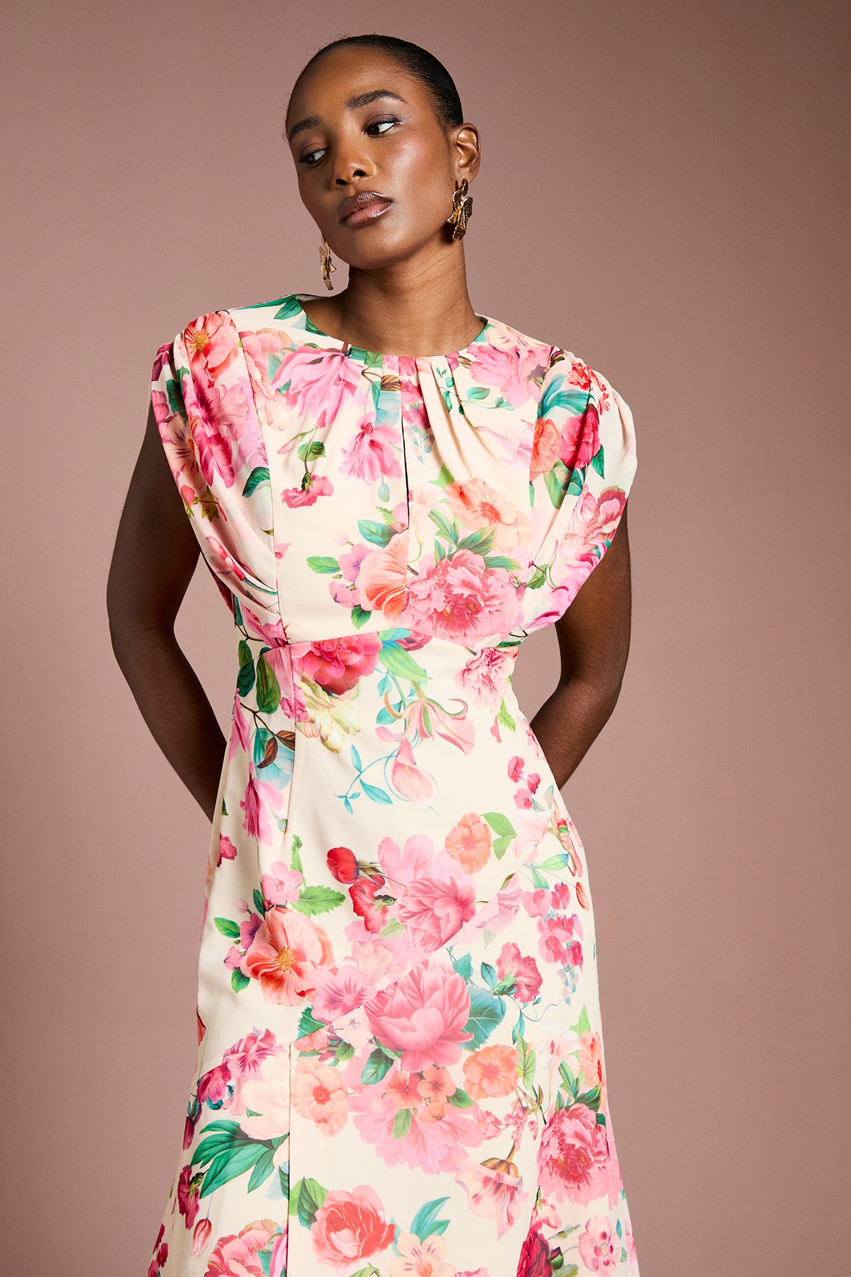 Coast Cap Sleeve Floral Chiffon Midi Dress Ivory image 2