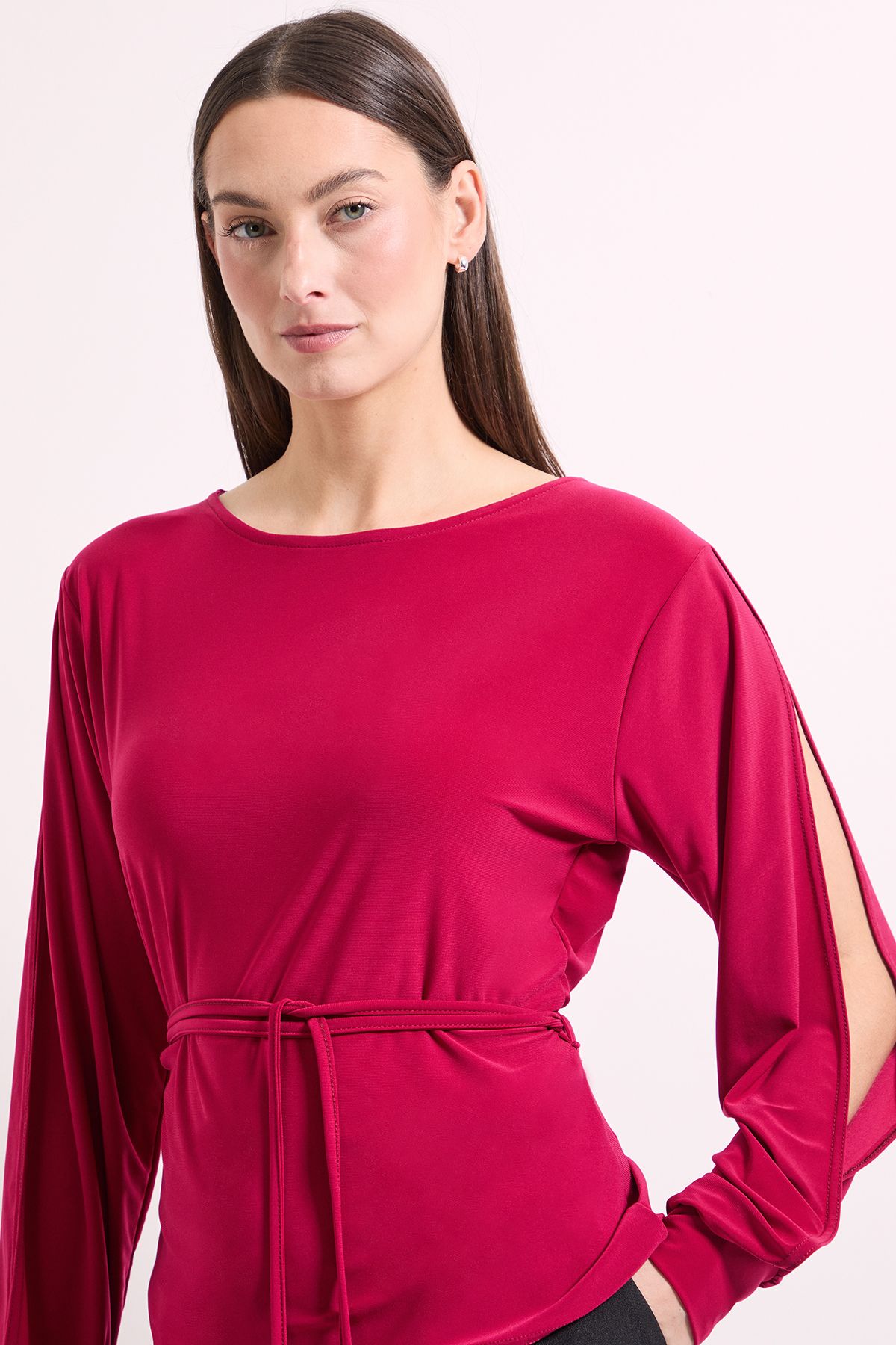 Principles Berry Tie Waist Split Shoulder Jersey Top Berry image 4