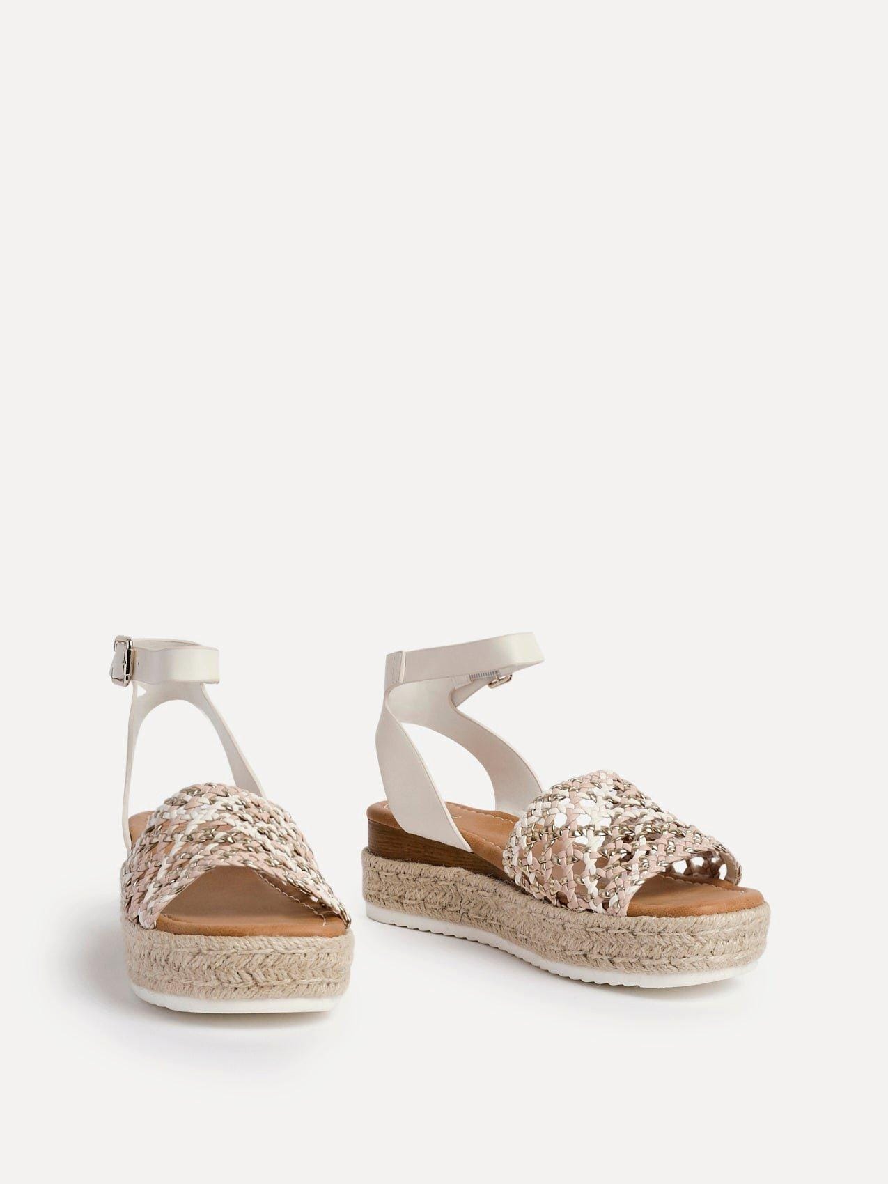 Linzi Sundown Beige Faux Leather Handwoven Espadrille Flatform Sandal image 3