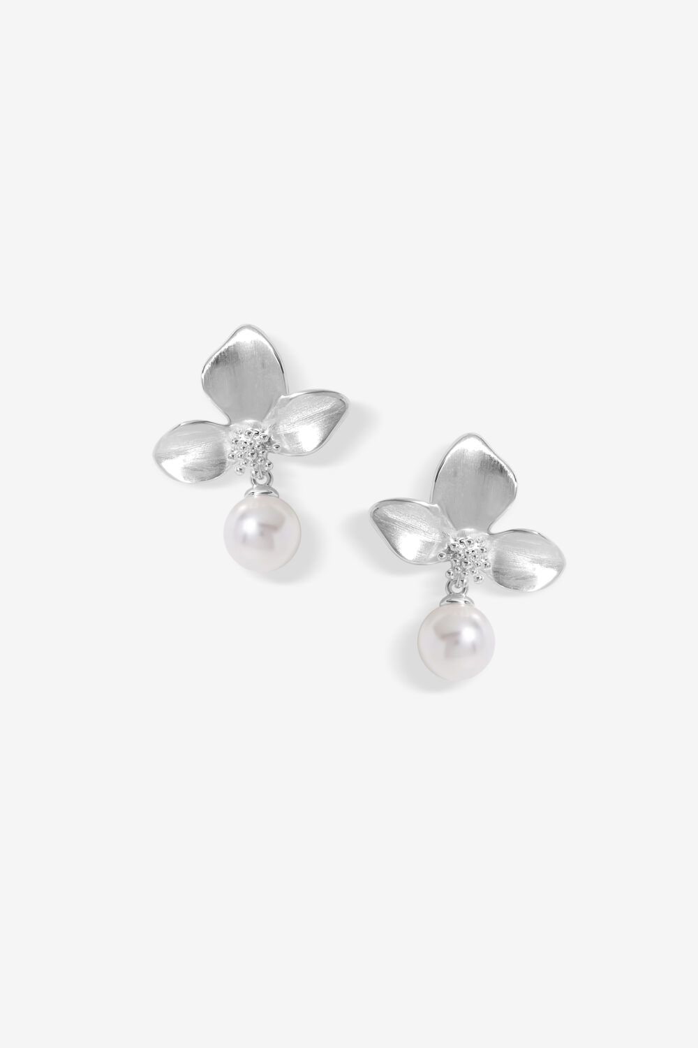 Jon Richard Silver Plated Satin Floral And Pearl Earrings image 1
