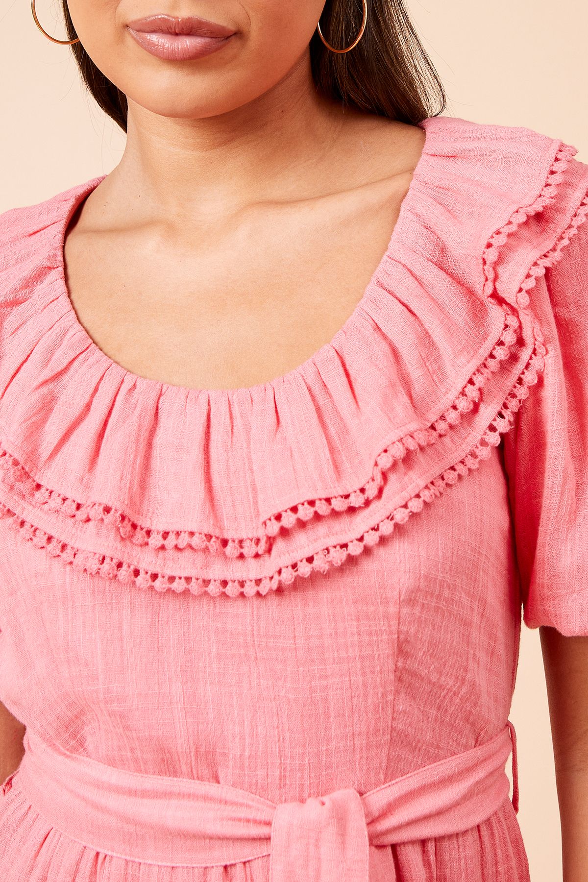 Dorothy Perkins Scoop Neck Ruffle Tiered Midi Dress Pink image 4