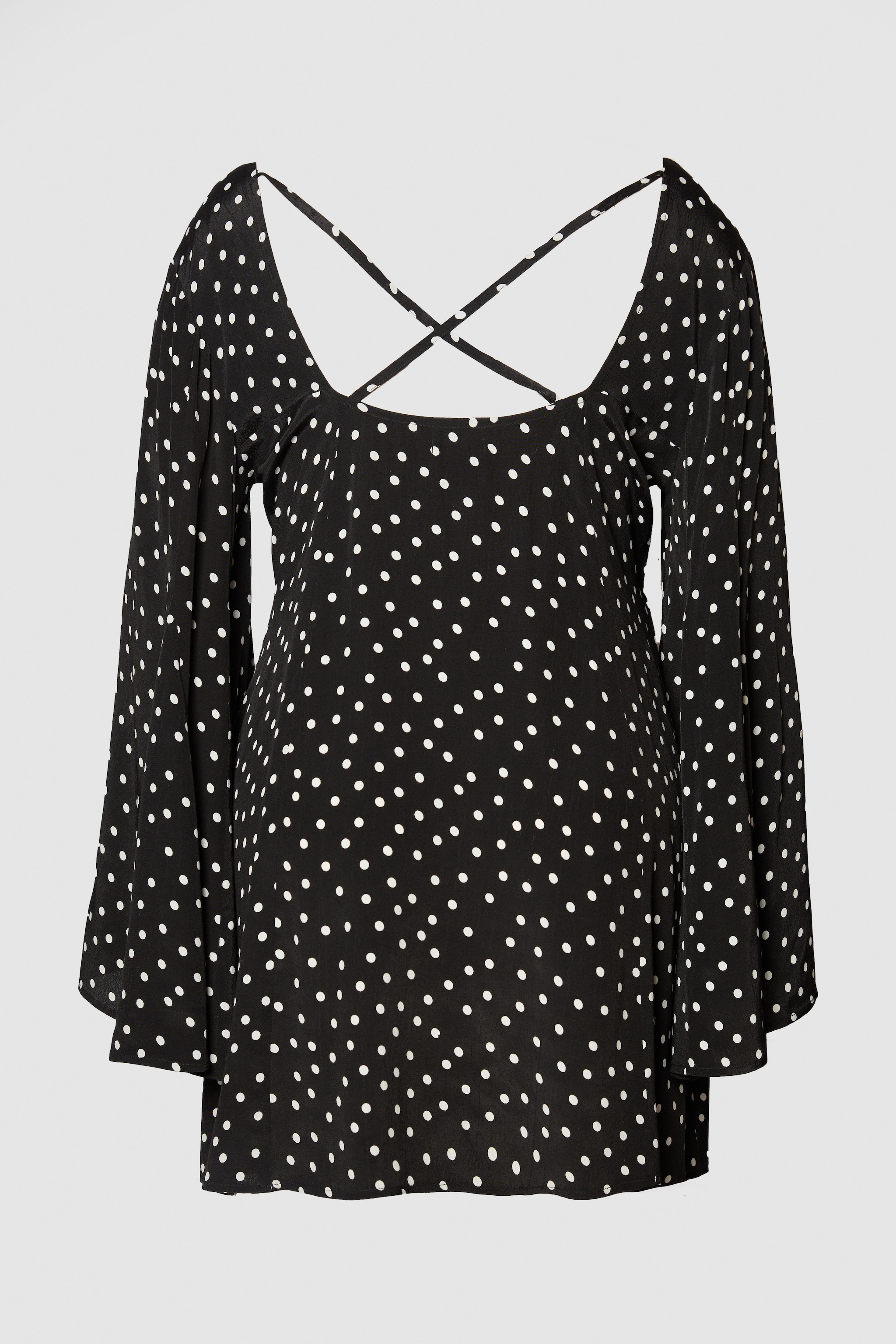 NastyGal Plus Polka Dot Button Down Extreme Flared Sleeve Mini Dress Mono image 3