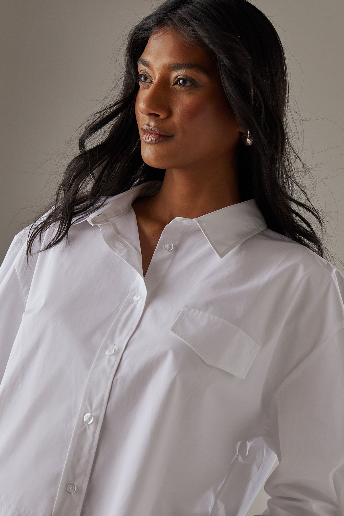 Warehouse Cropped Frayed Hem Shirt White image 4