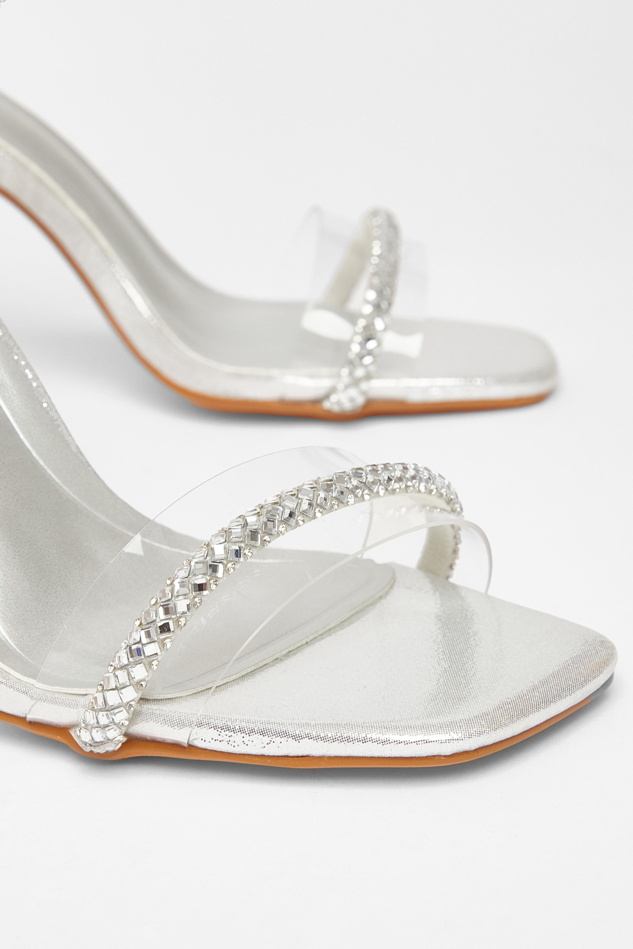 Quiz Silver Diamante Clear Block Heels image 4