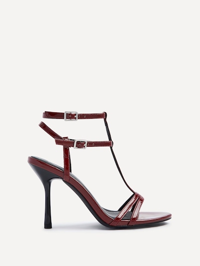 Linzi Jada Burgundy Patent T-Bar Strappy Stiletto Heels
