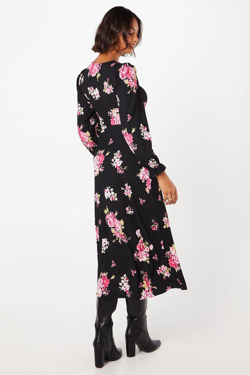 Dorothy Perkins Spaced Floral Long Sleeve Midi Dress Floral image 3