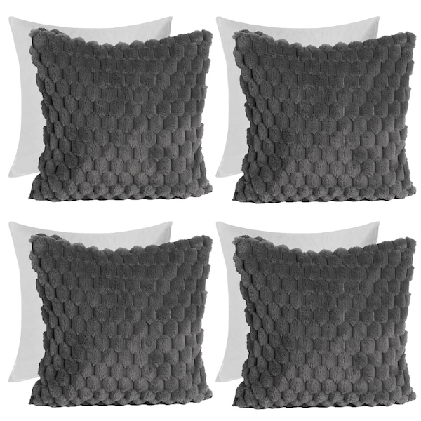 OHS 4 Pack Waffle Faux Fur Filled Cushion Covers - 45 x 45cm