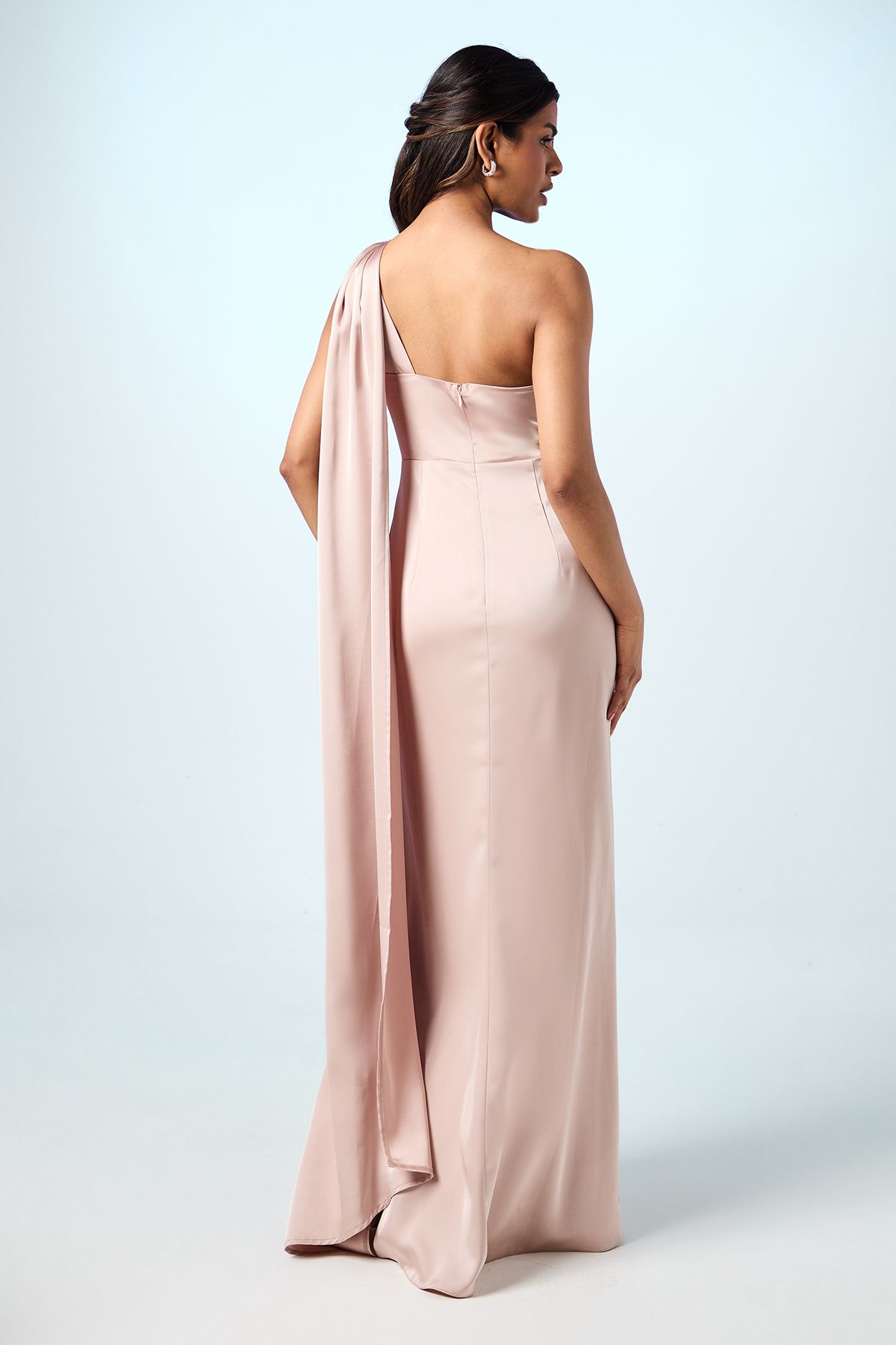 Coast Coast Honoured Petite Drape One Shoulder Satin Maxi Bridesmaid Dress Mocha image 4