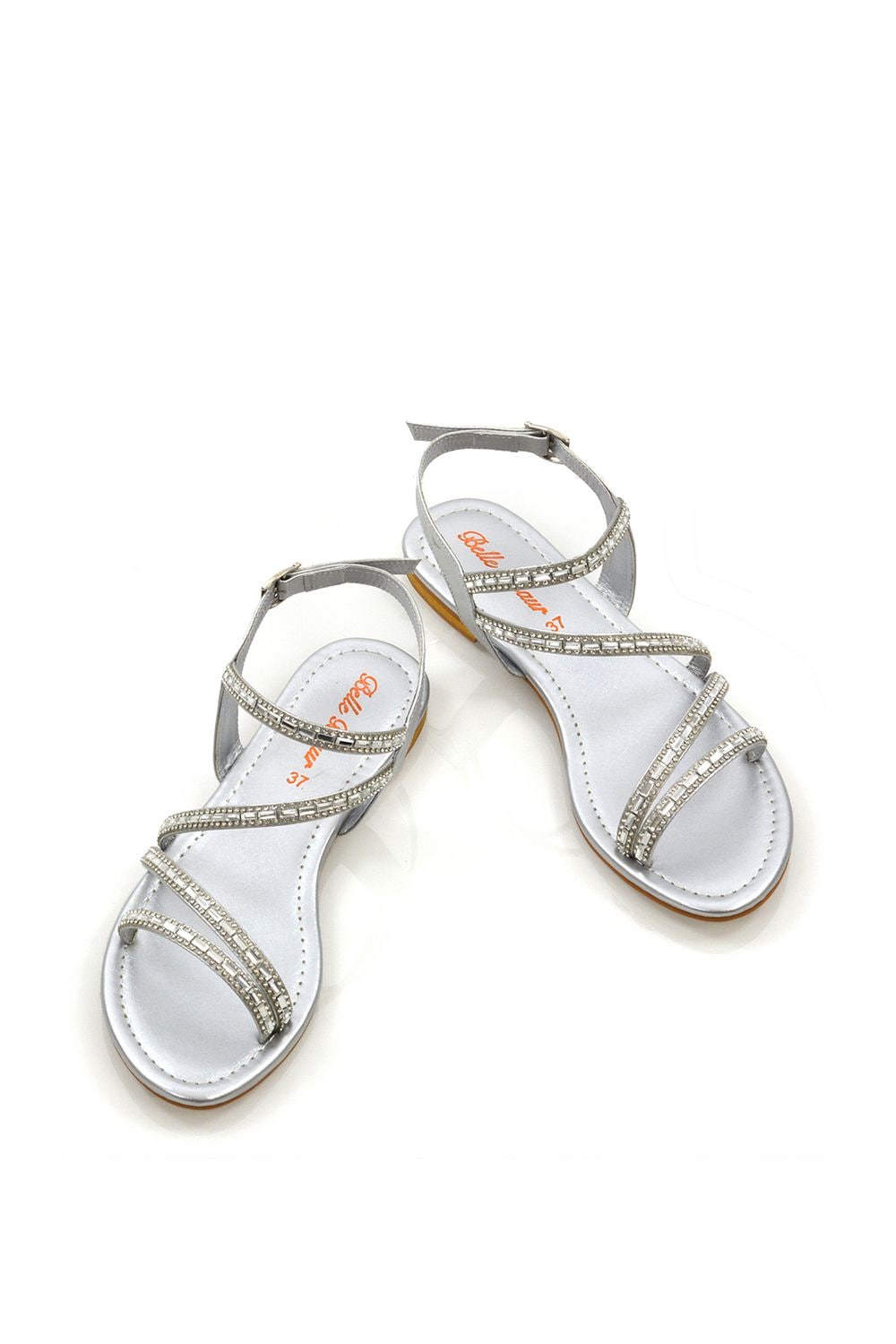 XY London 'Mercedes' Strappy Mirror Diamante Flat Sandals image 2