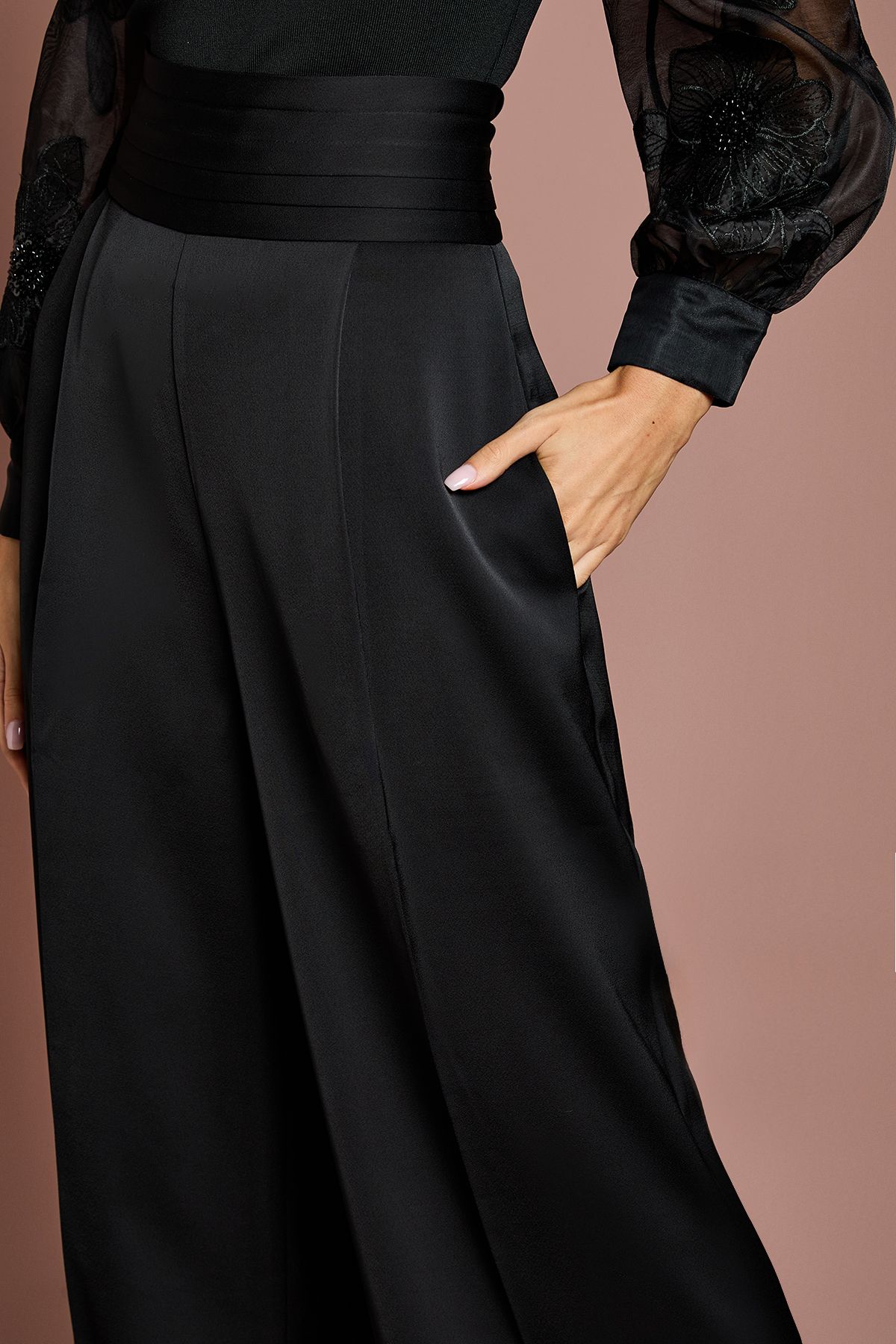 Coast Lisa Tan Satin Trim High Waist Trouser Black image 2