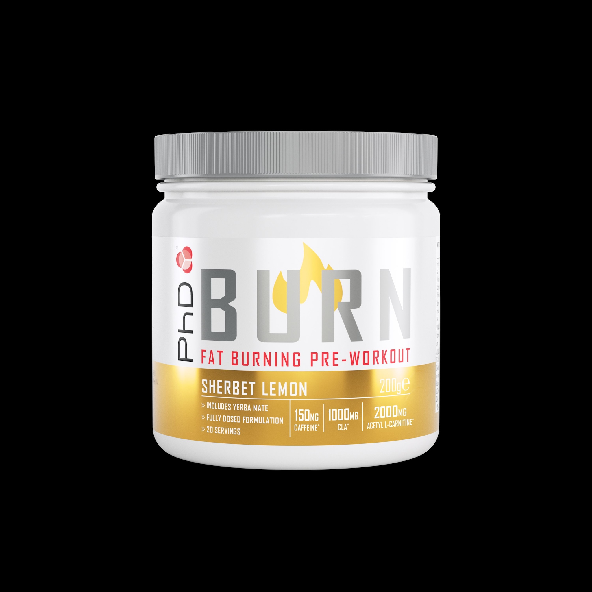 PhD Nutrition Burn Pre-Workout Powder Sherbert Lemon 200G image 1