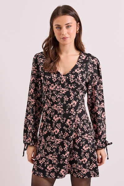 Dorothy Perkins Floral V Neck Empire Seam Blouson Sleeve Mini Dress Floral