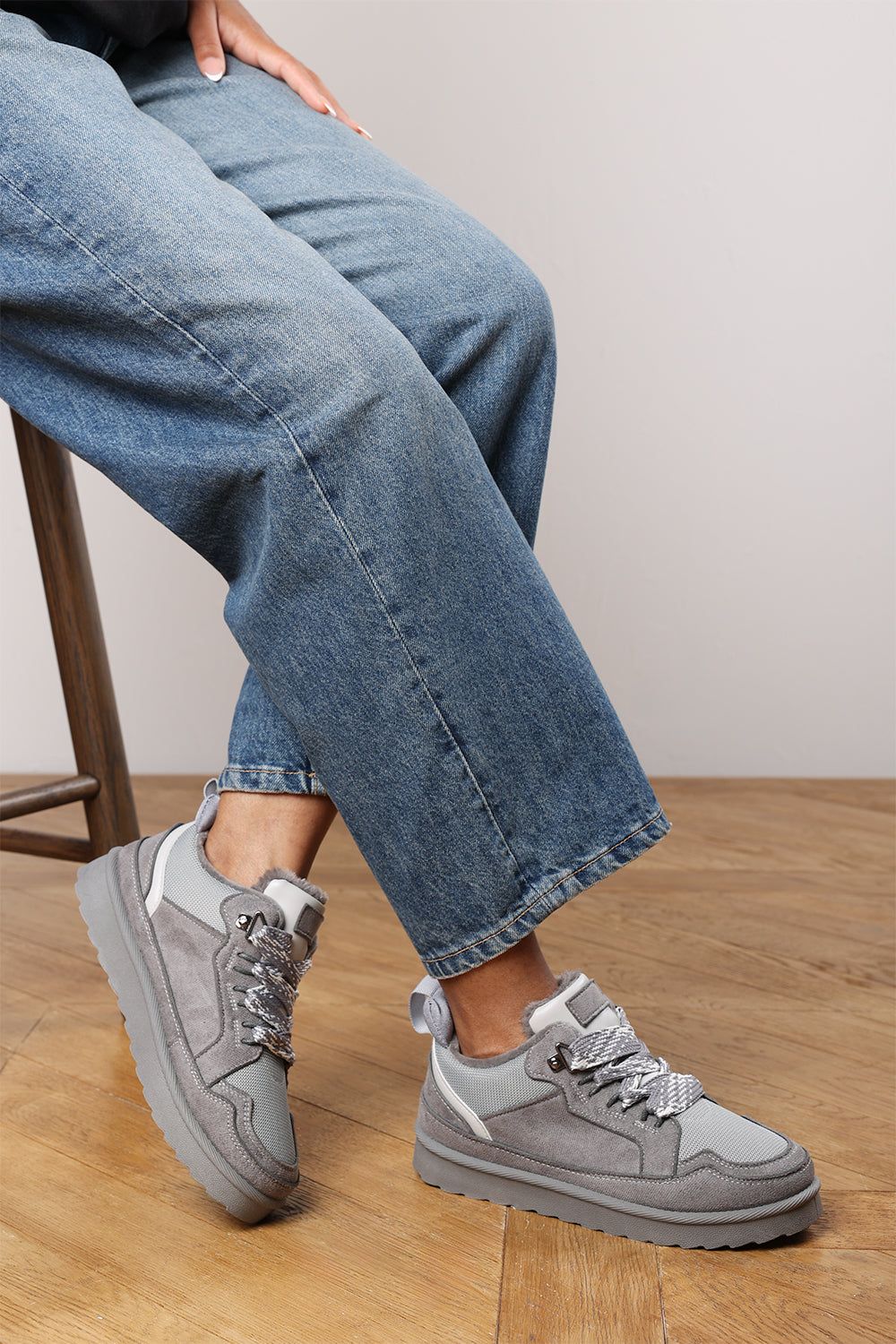 Where's That From 'Darcy' Suede Lace-Up Trainers with Chunky Sole and Mesh Panel image 1