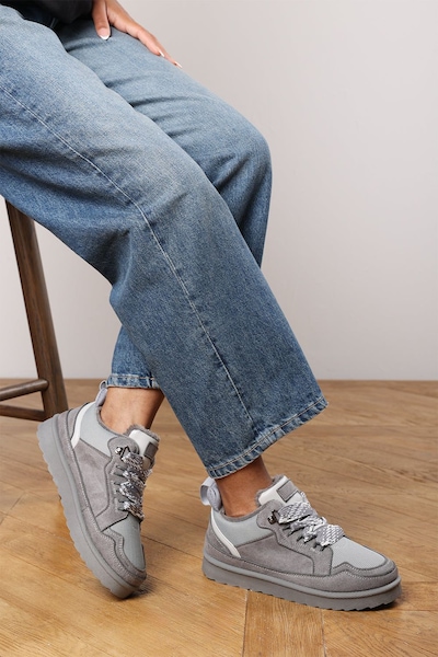 Where's That From 'Darcy' Suede Lace-Up Trainers with Chunky Sole and Mesh Panel