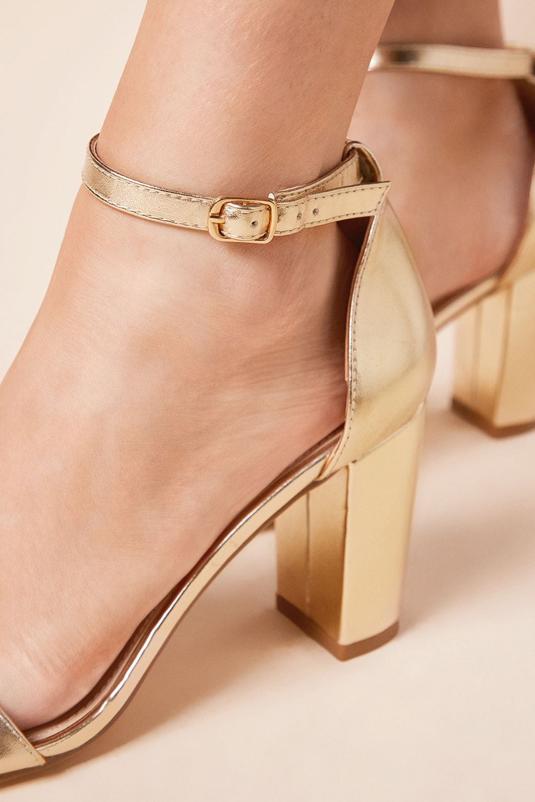 Dorothy Perkins Spark High Block Heel Sandals Gold image 4