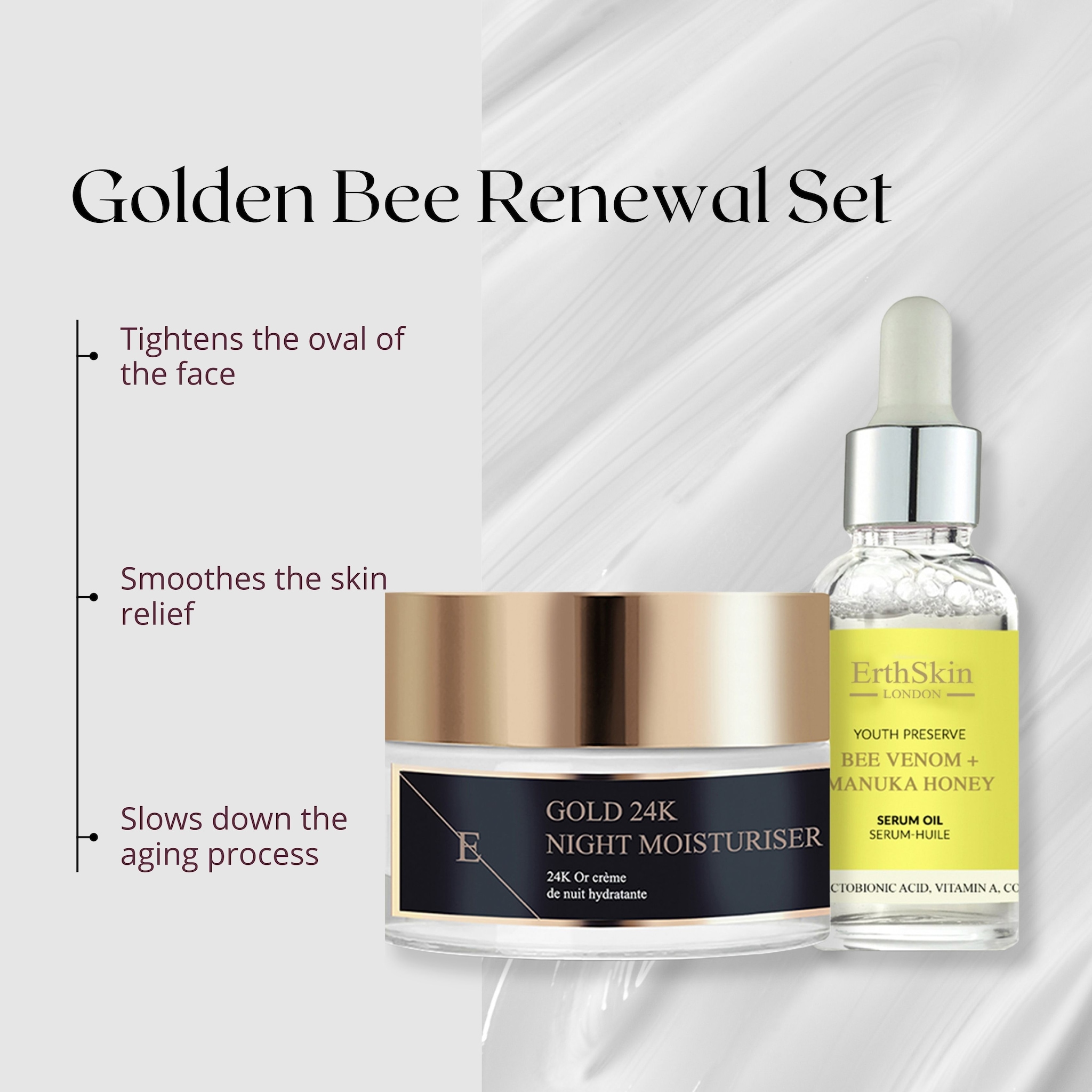 Erth Skin London Bee Venom Serum Oil 30ml + Anti-Aging Night Moisturizer 24K Gold 50ml image 2
