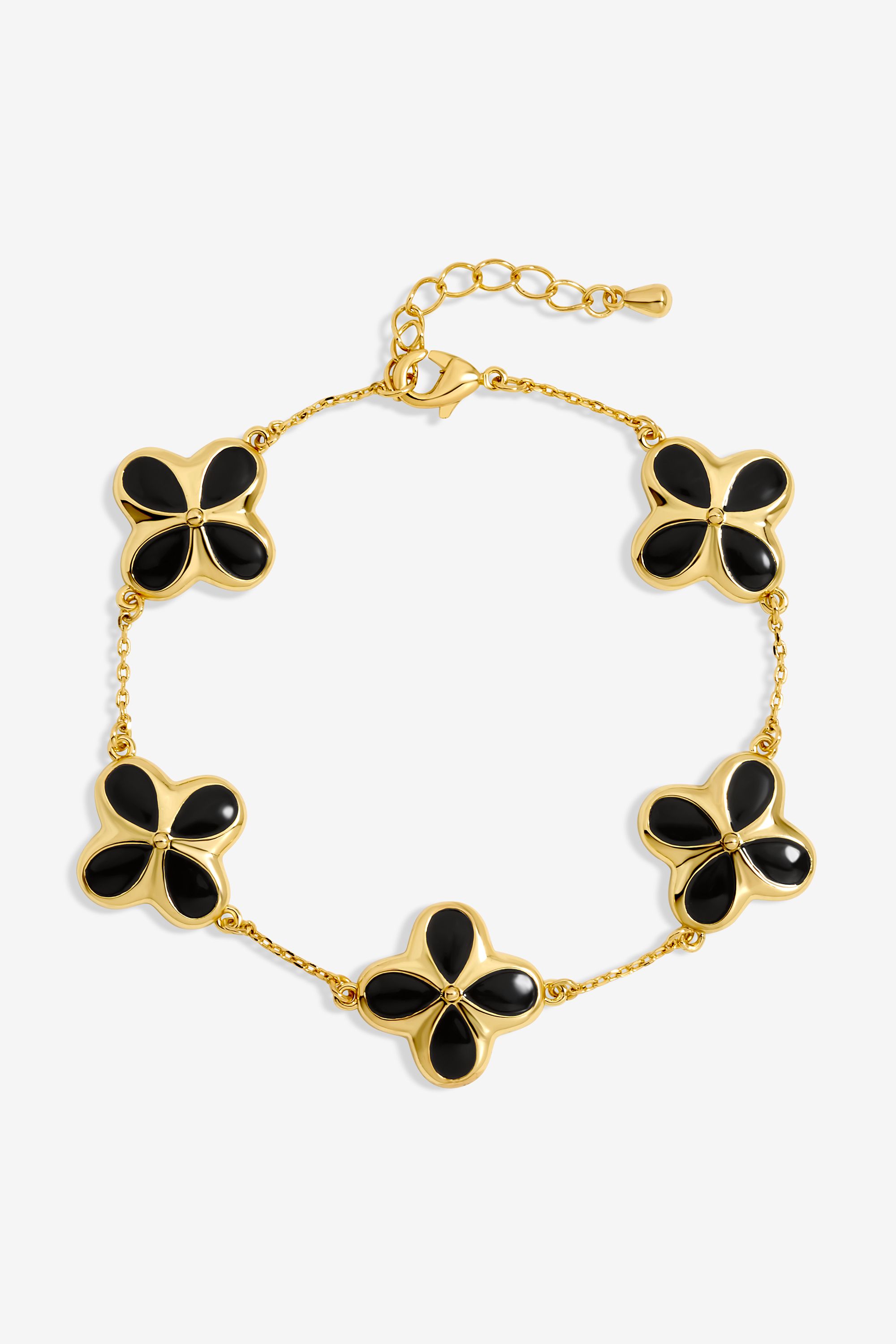 Inicio 14K Gold Plated and Jet Enamel Clover Bracelet - Gift Pouch image 1
