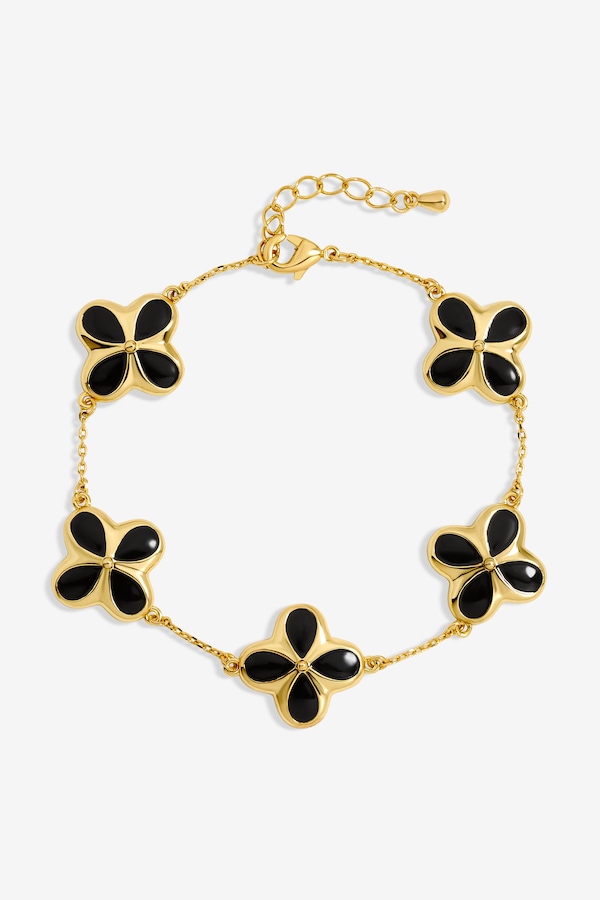 Inicio 14K Gold Plated and Jet Enamel Clover Bracelet - Gift Pouch