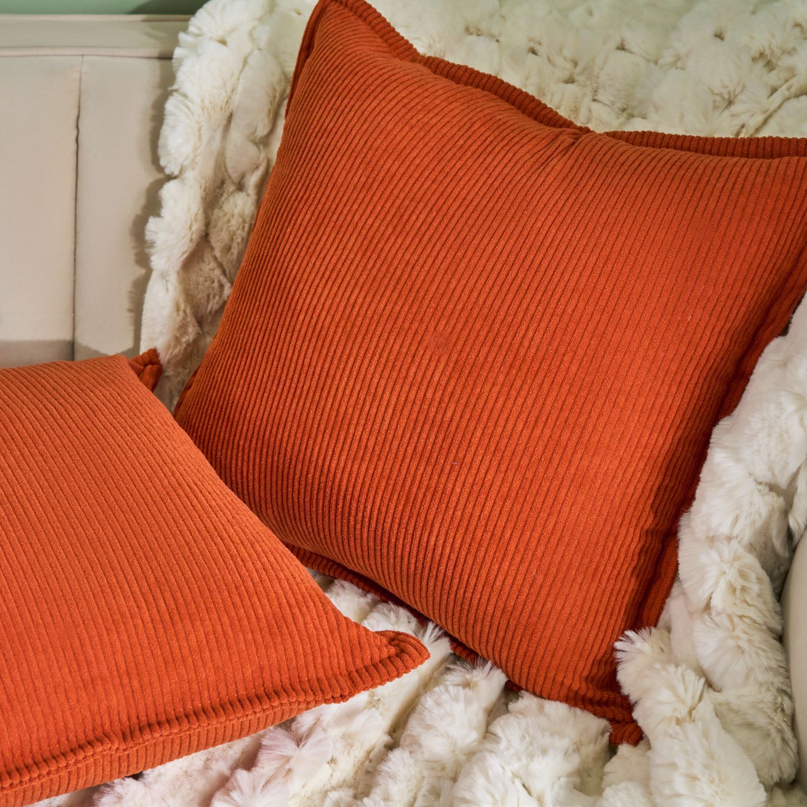 OHS 2 Pack Ribbed Oxford Edge Corduroy Cushion Covers Square Pillowcases image 2