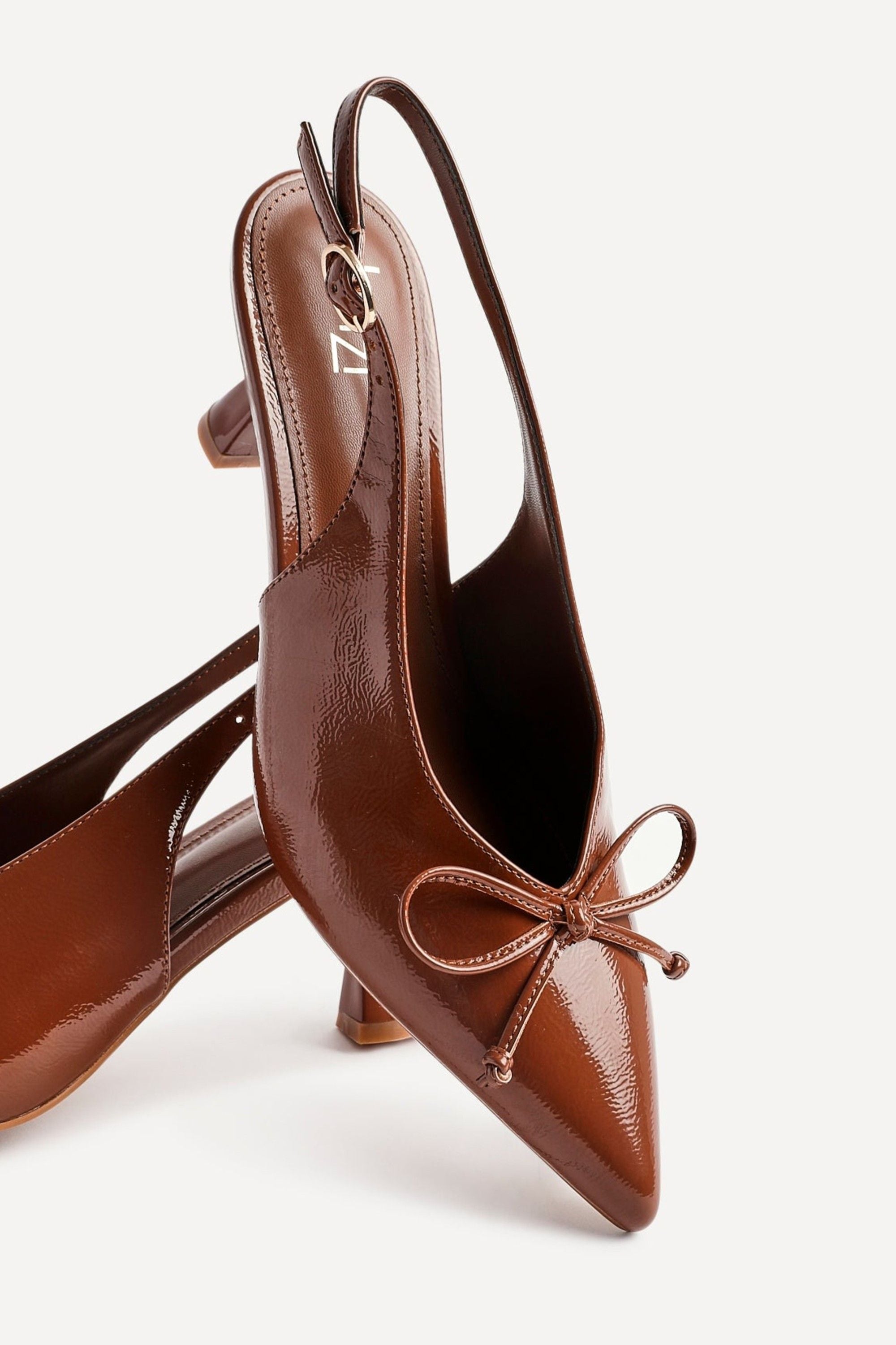 Linzi Ribbon Caramel Faux Leather Slingback Court Heel image 5