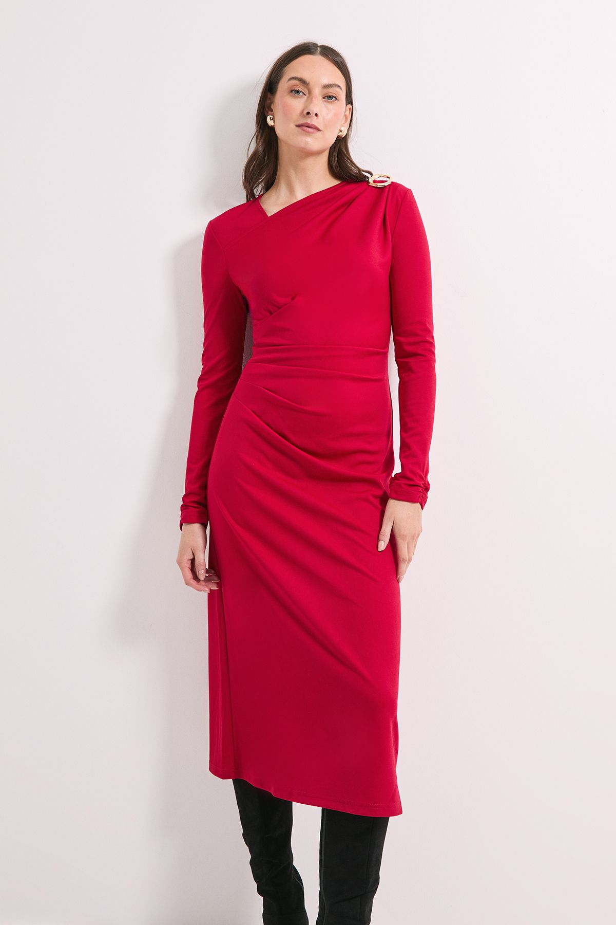 Principles Red Buckle Detail Ponte Midi Dress Red image 2