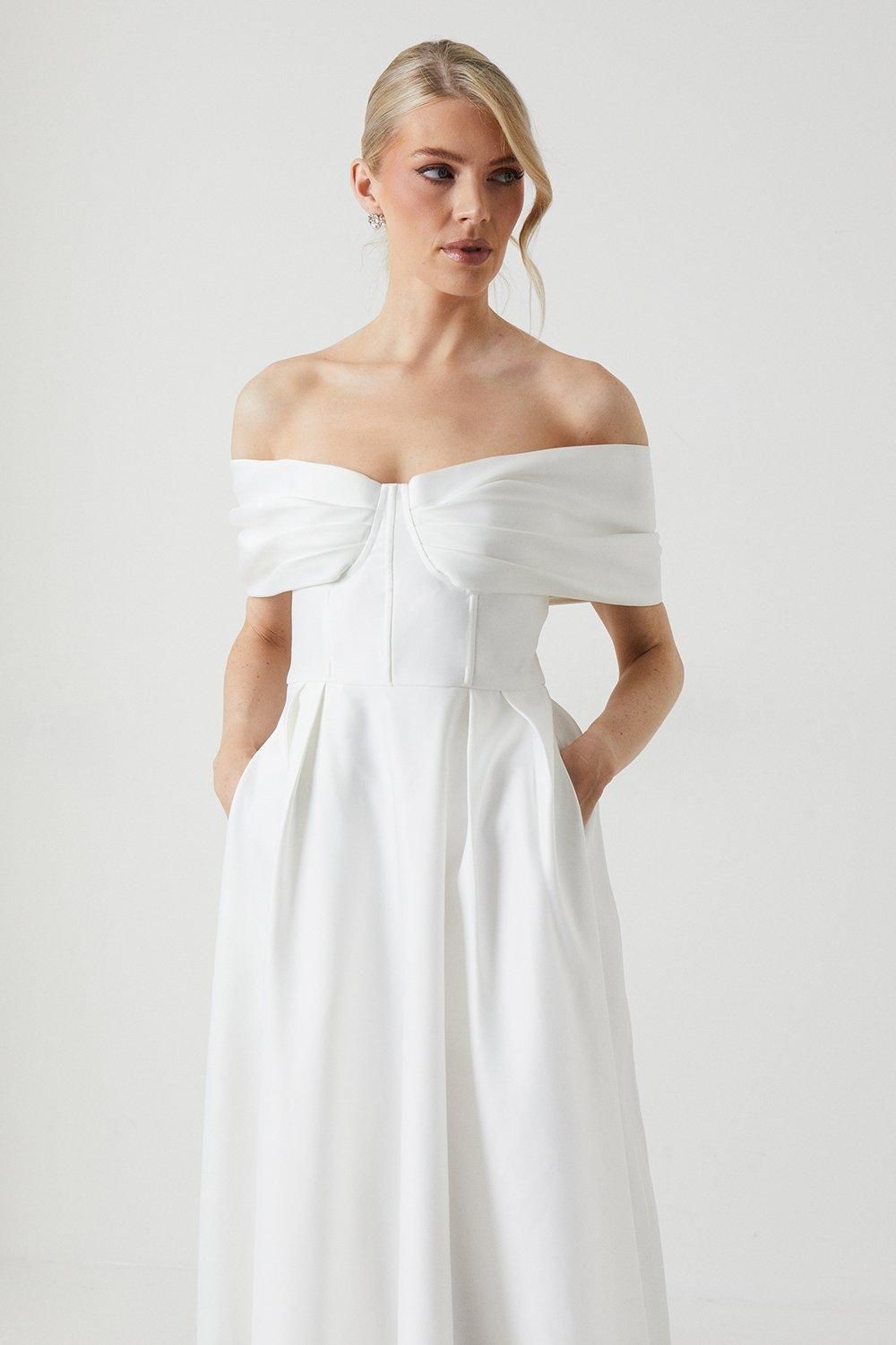 Coast Bardot Structured Satin Full Skirted Wedding Dress Ivory image 2