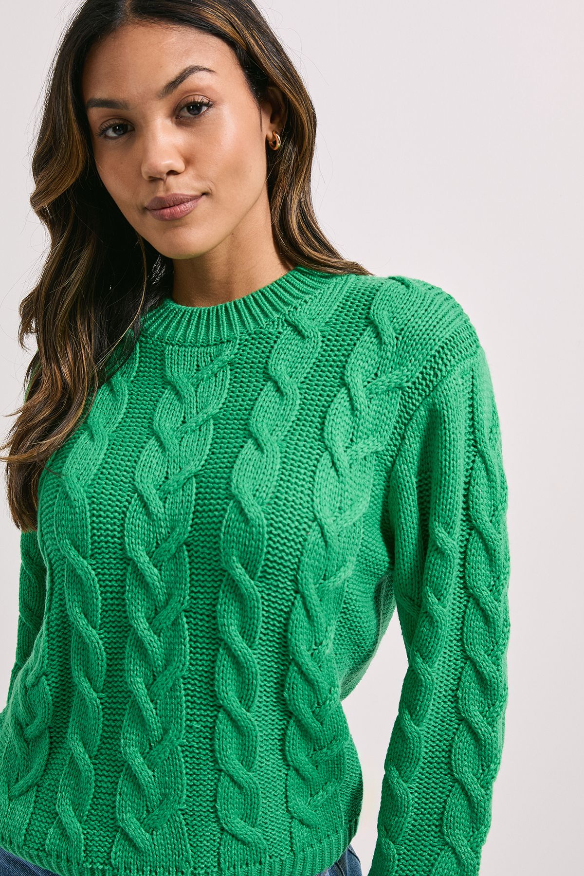 Dorothy Perkins Cable Knit Crew Neck Jumper Bright Green image 4