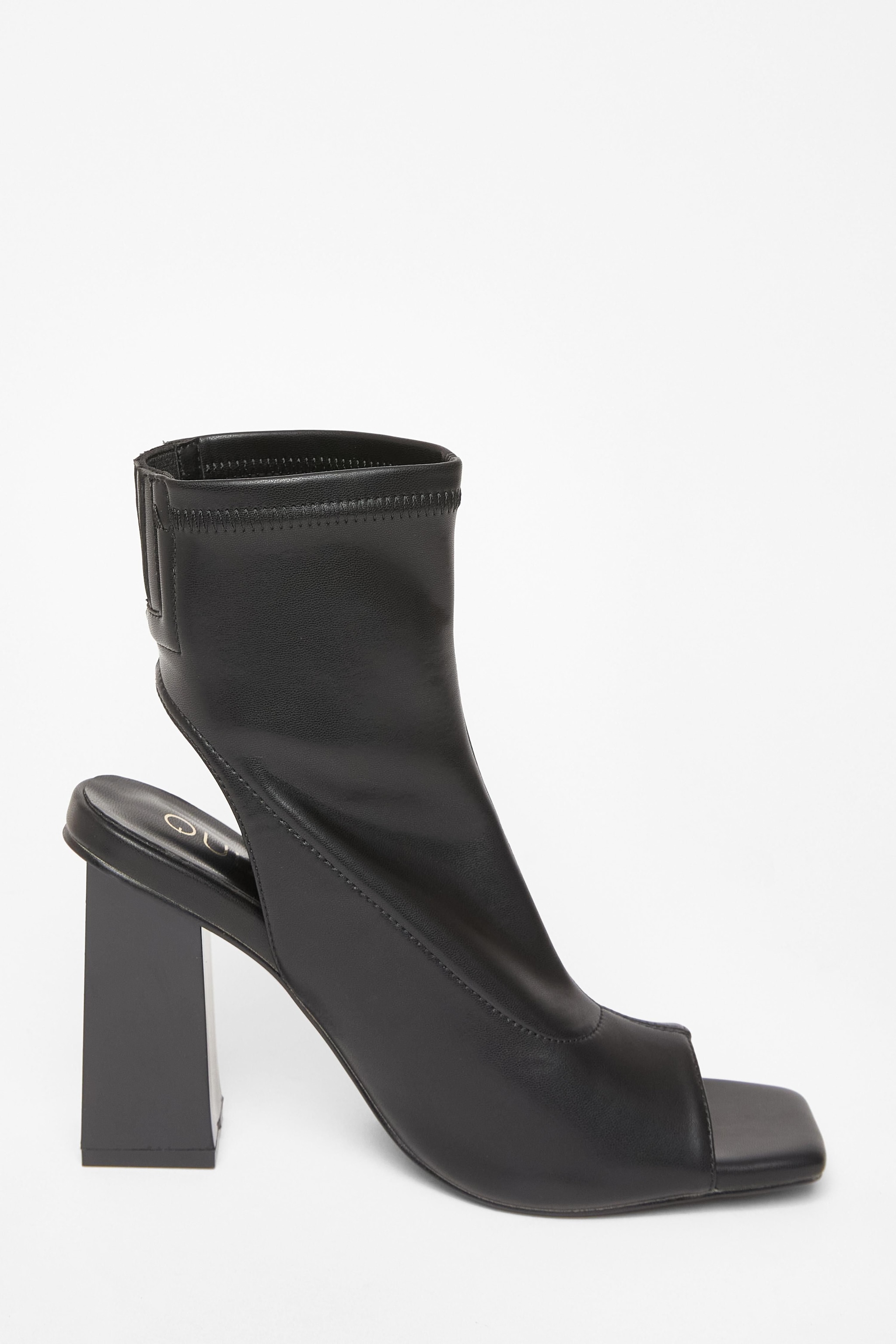 Quiz Black Faux Leather Peep Toe Boots image 5