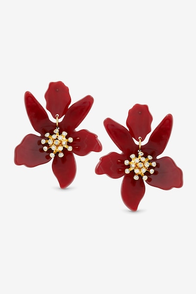 Mood Burgundy Resin Flower Statement Drop Earrings