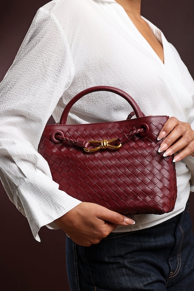 Where's That From 'Luna' Woven Leather Tote Bag With Gold Detail