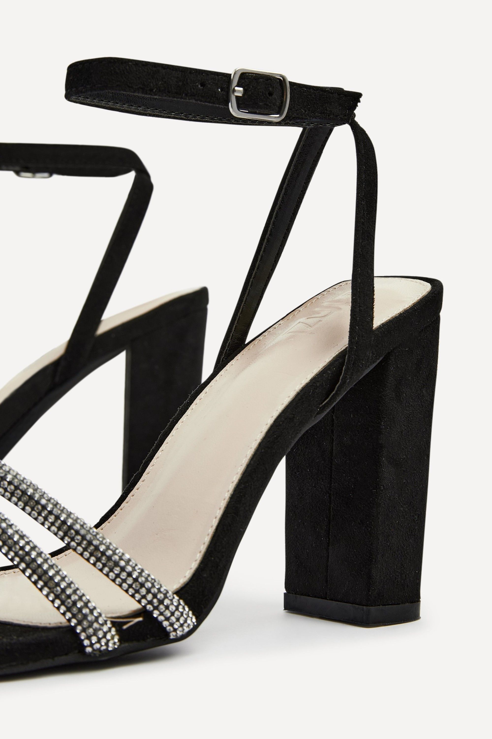 Linzi Imera Black Faux Suede Double Diamante Strap Block Heeled Sandal image 4