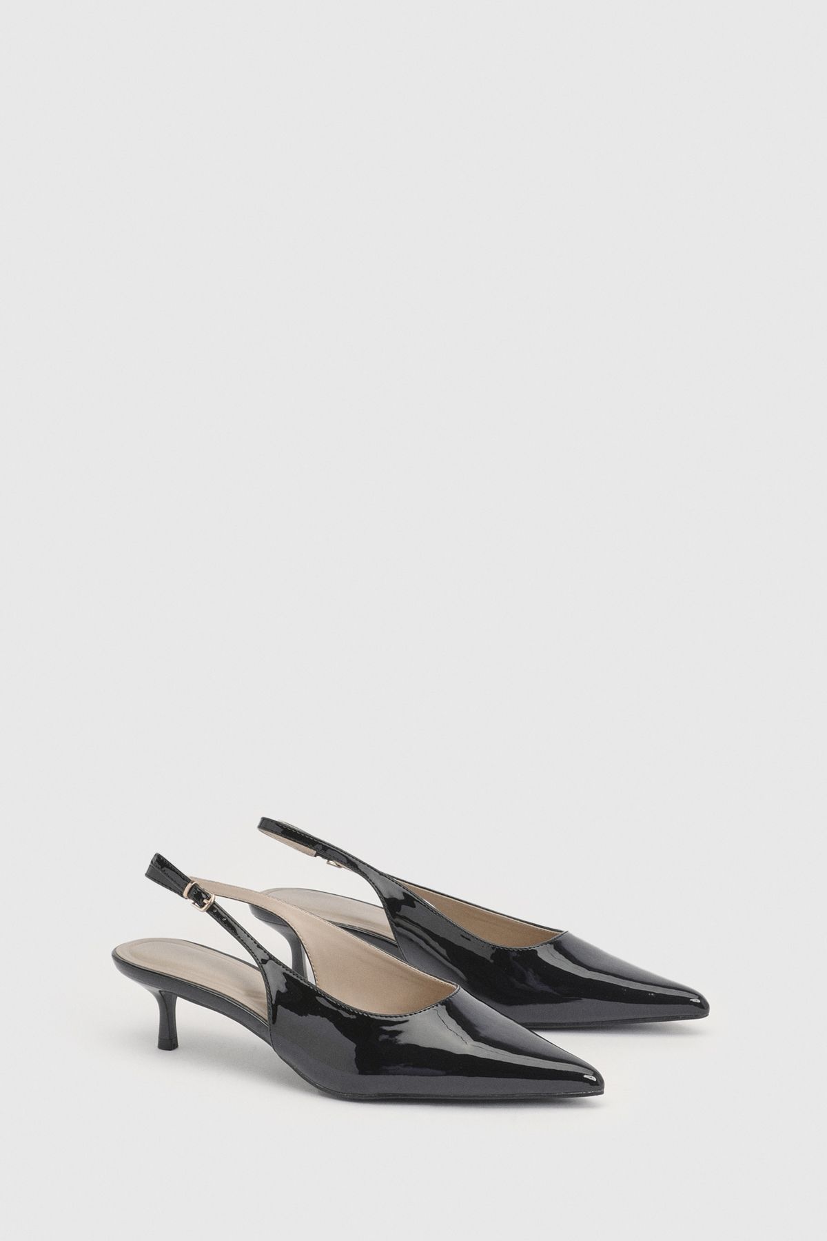 Oasis Jess Faux Patent Leather Kitten Heel Slingback Court Shoes True Black