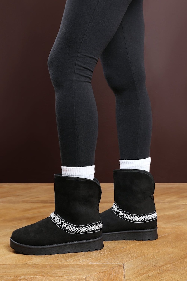 Where's That From 'Flora' Suede Flat Slippers with Embroidered Trim Detail