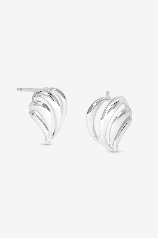 Simply Silver Sterling Silver 925 Polished Open Ridged Wave Stud Earrings