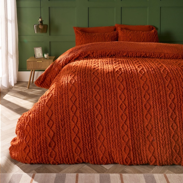 OHS Cable Knit Fleece Duvet Cover Set Warm Reversible Bedding