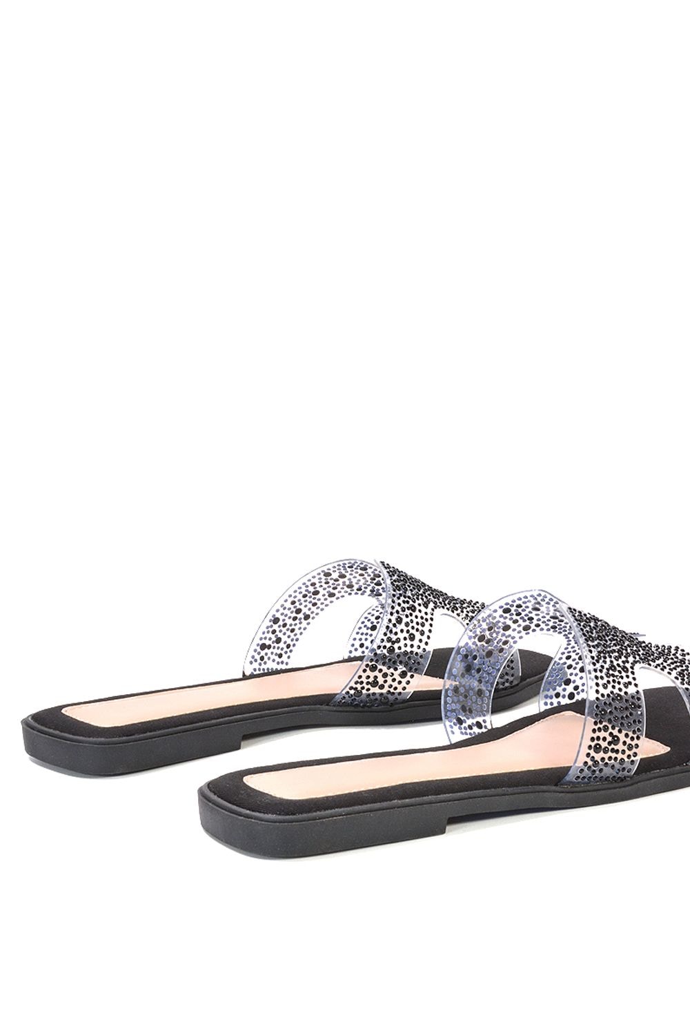 XY London 'Patsy' Square Toe Slip On Diamante Slider Sandal Shoes image 4