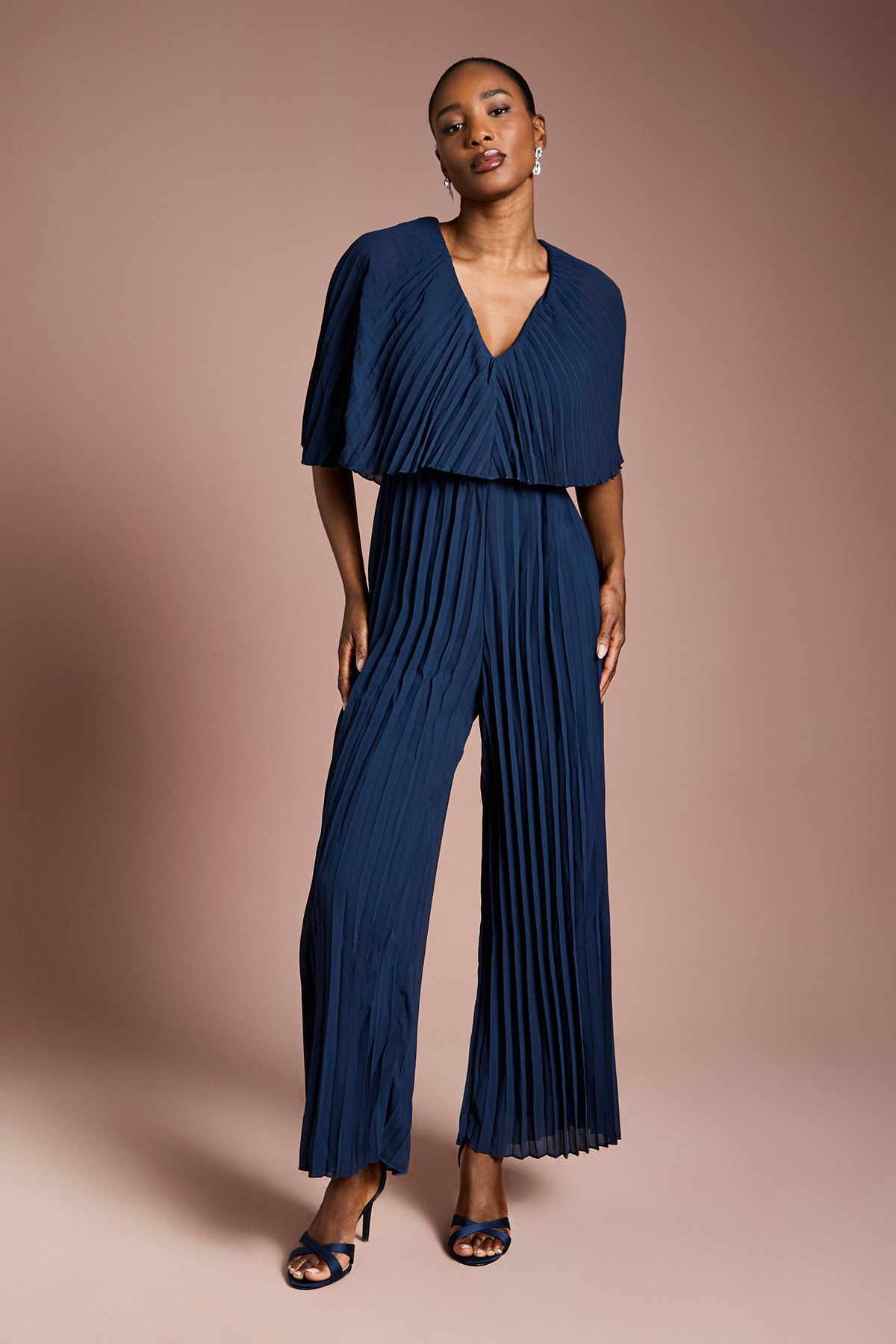 Coast Pleated Wrap Front Georgette Jumpsuit Navy