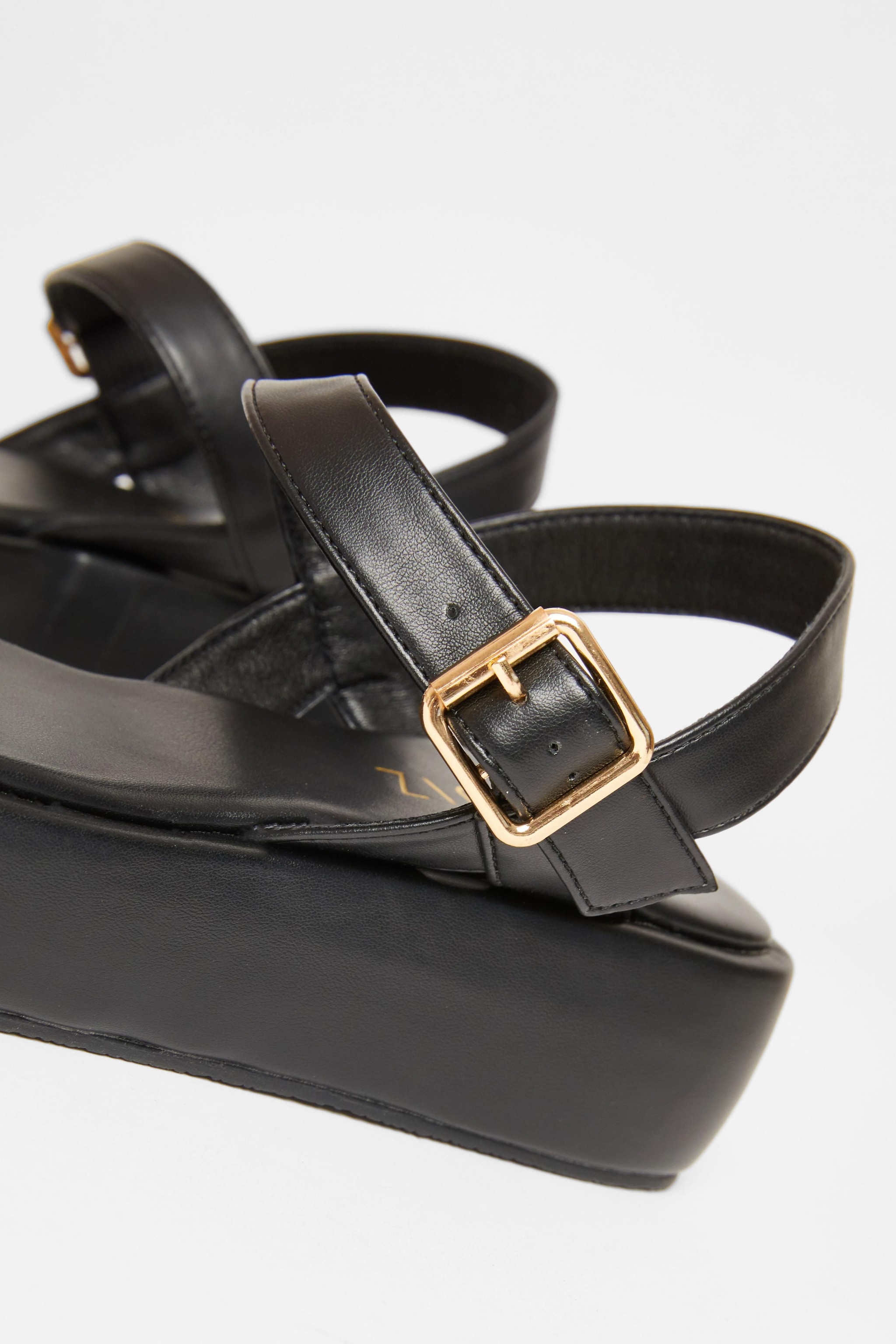 Quiz Black Faux Leather Flatform Sandals image 4