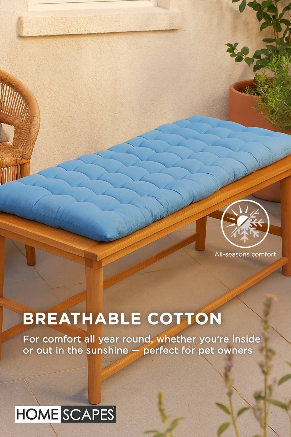 Homescapes Garden Bench Cushion Luxury 3 Seater Cotton Indoor Outdoor Pad, 143 x 48cm image 5