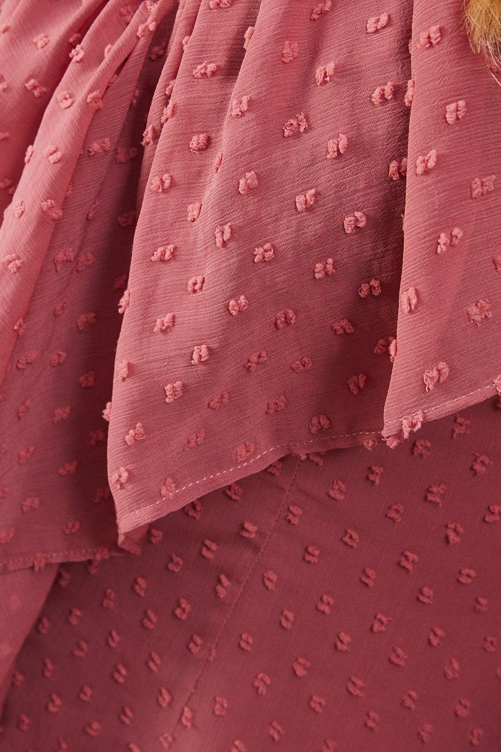 Warehouse Dobby Chiffon Ruffle High Low Hem Midi Dress Rose image 5