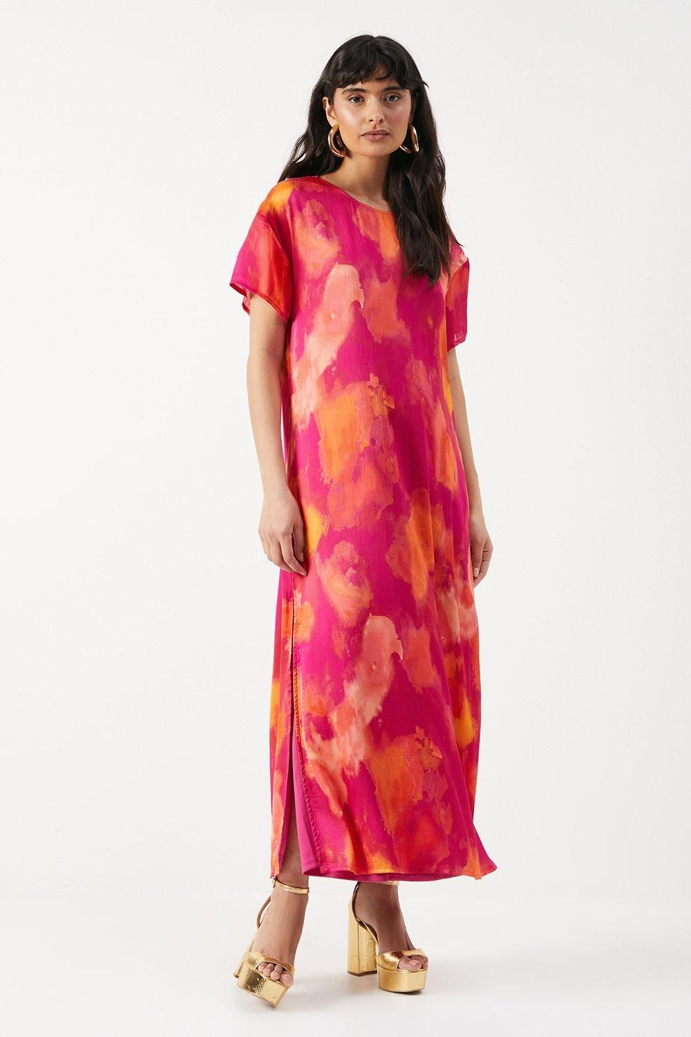 Warehouse Oversized Midi T-shirt Dress Pink image 1