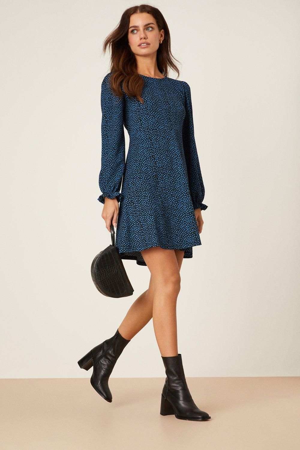 Dorothy Perkins Petite Blue Spot Printed Mini Dress Blue image 2