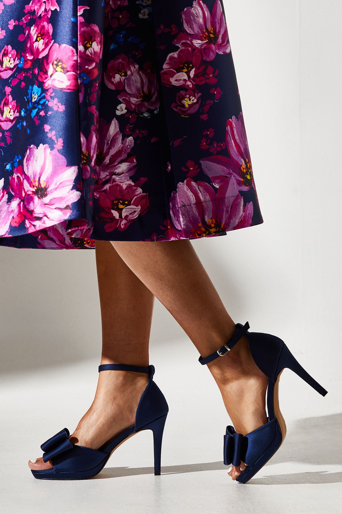 Coast Tala Satin Structured Bow High Heel Platform Sandals Navy image 3