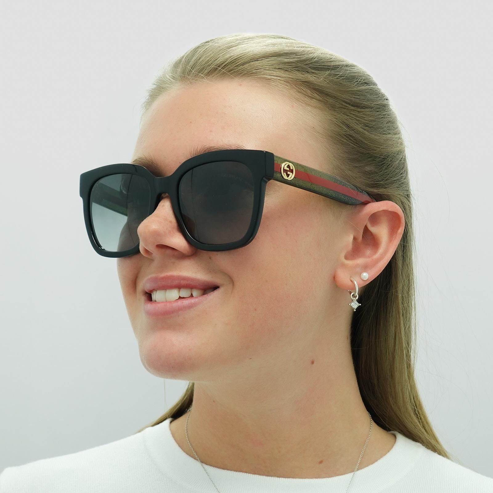 Gucci Square Black With Green and Red Glitter Grey Gradient GG0034SN Sunglasses image 8