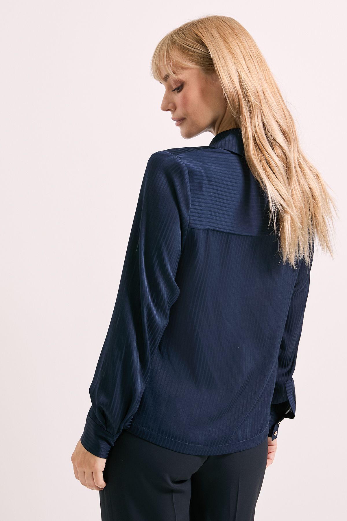 Principles Navy Satin Burnout Stripe Shirt Navy image 3