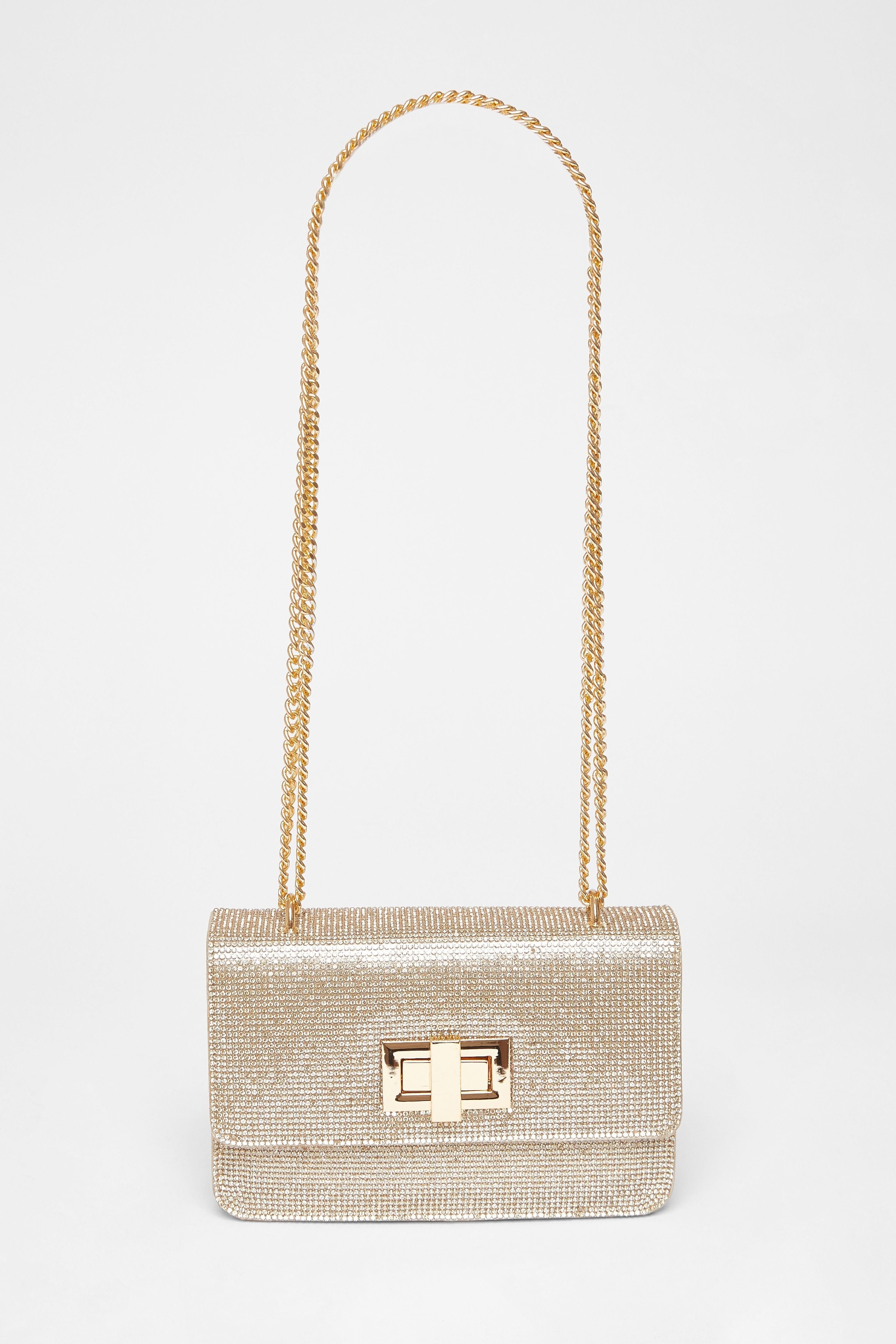 Quiz Gold Diamante Crossbody Bag image 3
