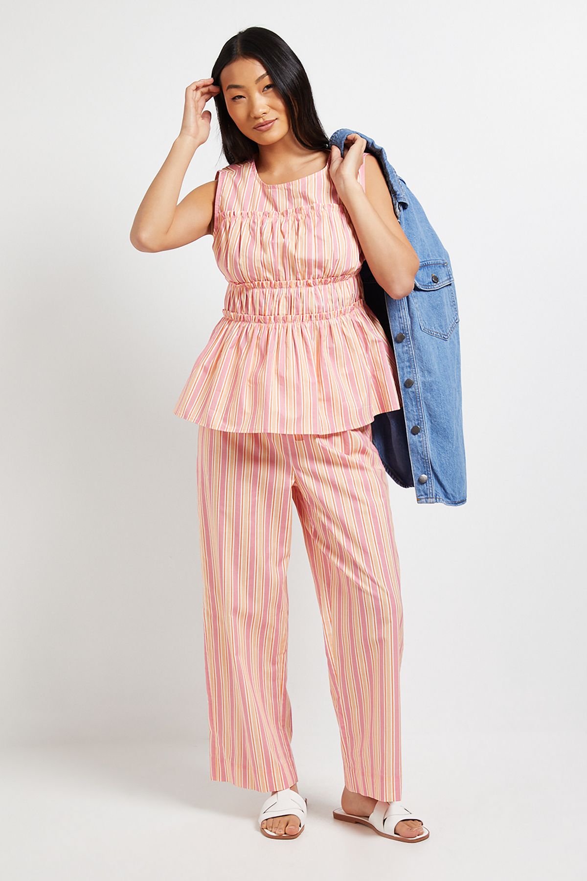 Dorothy Perkins Petite Elasticated Waist Wide Leg Printed Trouser Pink